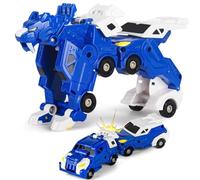 YTKIH Magnetic Transformer Car Toys, 2 in 1 Crash Transform into Dinosaur Car Toys, Collision Transforming Car Birthday Easter Party Gifts for 3 4 5 6 7 8 Years Old Kids Boys Girls, Blue