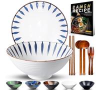 YTLEMON 36 Oz Ceramic Ramen Bowl Set of 2 - Porcelain Japanese Salad Noodles Cereal Fruit Pasta Soup Large Bowls 2×1000 ml with Recipes Chopsticks Forks and Spoons for Party Camping Men Women Gift