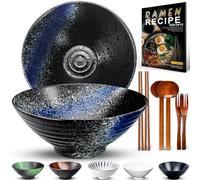 YTLEMON 36 Oz Ceramic Ramen Bowl Set of 2 - Porcelain Japanese Salad Noodles Cereal Fruit Pasta Soup Large Bowls 2×1000 ml with Recipes Chopsticks Forks and Spoons for Party Camping Men Women Gift