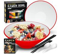 YTLEMON Plastic Ramen Bowl Set of 2 - Japanese Salad Noodles Cereal Fruit Pasta Soup Large Bowls 2×600 ml with Electronic Recipes Chopsticks and Spoons for Camping Party Men and Women Gifts Ideas