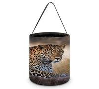 YTLKGFP Halloween Baskets African Animal Leopard Printed Candy Bucket Halloween Trick Or Treat Bag Portable Candy Bag Goodie Bags for Party Favor, African Animal Leopard, 7.9 X 8.3 inch