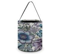 YTLKGFP Halloween Baskets Blue Purple Flowers Printed Candy Bucket Halloween Trick Or Treat Bag Portable Candy Bag Goodie Bags for Party Favor, Blue Purple Flowers, 7.9 X 8.3 inch