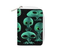 YTLKGFP Leather Card Organizer Case Card Wallet Credit Card Holder Aliens Printed Zipper Card Cases Holder for Women Men, Aliens, 6.3 x 4.5 inch, Contemporary