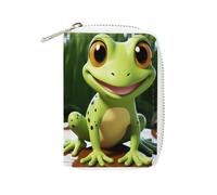 YTLKGFP Leather Card Organizer Case Card Wallet Credit Card Holder Cute Frog Printed Zipper Card Cases Holder for Women Men, Cute Frog, 6.3 x 4.5 inch, Contemporary