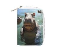 YTLKGFP Leather Card Organizer Case Card Wallet Credit Card Holder Cute Hippos Printed Zipper Card Cases Holder for Women Men, Cute Hippos, 6.3 x 4.5 inch, Contemporary