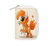 YTLKGFP Leather Card Organizer Case Card Wallet Credit Card Holder Cute Orange Pony Printed Zipper Card Cases Holder for Women Men, Cute Orange Pony, 6.3 x 4.5 inch, Contemporary