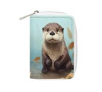 YTLKGFP Leather Card Organizer Case Card Wallet Credit Card Holder Cute Otter Printed Zipper Card Cases Holder for Women Men, Cute Otter, 6.3 x 4.5 inch, Contemporary