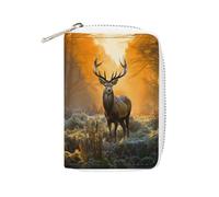 YTLKGFP Leather Card Organizer Case Card Wallet Credit Card Holder Deer in The Grass Printed Zipper Card Cases Holder for Women Men, Deer in The Grass, 6.3 x 4.5 inch, Contemporary