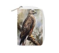 YTLKGFP Leather Card Organizer Case Card Wallet Credit Card Holder Hawk Sitting In The Tree Printed Zipper Card Cases Holder for Women Men, Hawk Sitting In The Tree, 6.3 x 4.5 inch, Contemporary