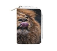 YTLKGFP Leather Card Organizer Case Card Wallet Credit Card Holder Lion Sticks Out Tongue Printed Zipper Card Cases Holder for Women Men, Lion Sticks Out Tongue, 6.3 x 4.5 inch, Contemporary