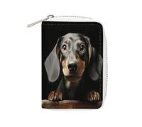 YTLKGFP Leather Card Organizer Case Card Wallet Credit Card Holder Pad Dachshund Printed Zipper Card Cases Holder for Women Men, Pad Dachshund, 6.3 x 4.5 inch, Contemporary
