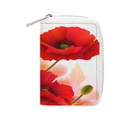 YTLKGFP Leather Card Organizer Case Card Wallet Credit Card Holder Poppy Flowers Vivid Petals Printed Zipper Card Cases Holder for Women Men, Poppy Flowers Vivid Petals, 6.3 x 4.5 inch, Contemporary
