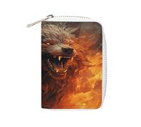 YTLKGFP Leather Card Organizer Case Card Wallet Credit Card Holder Wild Wolf in The Fire Printed Zipper Card Cases Holder for Women Men, Wild Wolf in The Fire, 6.3 x 4.5 inch, Contemporary