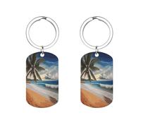 YTLKGFP Personalized Metal Keychain Metal Key Rings Coconut Palm Tree Sandy Beach Printed Keychain for Keys Backpack Pulls And More, Coconut Palm Tree Sandy Beach, 2 * 1.1 inches
