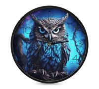 YTLKGFP Round Blue Owl Wall Clock 10 Inch Battery Operated Decorative Clocks Silent Non Ticking Modern Wall Clock Easy to Read for Office Home Bathroom Kitchen Bedroom Black
