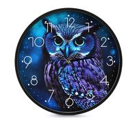 YTLKGFP Round Blue Owl Wall Clock 10 Inch Battery Operated Decorative Clocks Silent Non Ticking Modern Wall Clock Easy to Read for Office Home Bathroom Kitchen Bedroom White