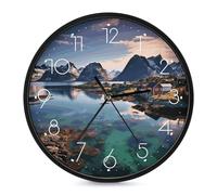 YTLKGFP Round Norway Islands Wall Clock 10 Inch Battery Operated Decorative Clocks Silent Non Ticking Modern Wall Clock Easy to Read for Office Home Bathroom Kitchen Bedroom White