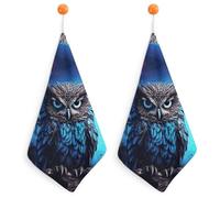 YTLKGFP Small Blue Owl Hand Towels with Hanging Loop Quick Dry Hand Towel Soft Microfiber Cleaning Absorbent Square Towels Decoration for Kitchen Bathroom Travel Gym 2PCS
