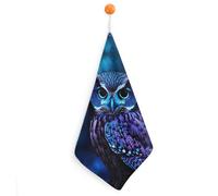 YTLKGFP Small Blue Owl Hand Towels with Hanging Loop Quick Dry Hand Towel Soft Microfiber Cleaning Absorbent Square Towels Decoration for Kitchen Bathroom Travel Gym 1PCS