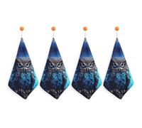 YTLKGFP Small Blue Owl Hand Towels with Hanging Loop Quick Dry Hand Towel Soft Microfiber Cleaning Absorbent Square Towels Decoration for Kitchen Bathroom Travel Gym 4PCS