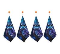 YTLKGFP Small Blue Owl Hand Towels with Hanging Loop Quick Dry Hand Towel Soft Microfiber Cleaning Absorbent Square Towels Decoration for Kitchen Bathroom Travel Gym 4PCS