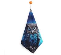 YTLKGFP Small Blue Owl Hand Towels with Hanging Loop Quick Dry Hand Towel Soft Microfiber Cleaning Absorbent Square Towels Decoration for Kitchen Bathroom Travel Gym 1PCS