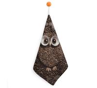 YTLKGFP Small Coffee Owl Hand Towels with Hanging Loop Quick Dry Hand Towel Soft Microfiber Cleaning Absorbent Square Towels Decoration for Kitchen Bathroom Travel Gym 1PCS