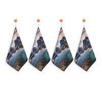 YTLKGFP Small Norway Islands Hand Towels with Hanging Loop Quick Dry Hand Towel Soft Microfiber Cleaning Absorbent Square Towels Decoration for Kitchen Bathroom Travel Gym 4PCS