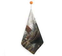 YTLKGFP Small Old Boat Hand Towels with Hanging Loop Quick Dry Hand Towel Soft Microfiber Cleaning Absorbent Square Towels Decoration for Kitchen Bathroom Travel Gym 1PCS