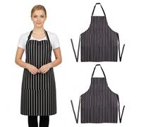 YTLSDHF 2 Pack Adjustable Black and White Striped Aprons for Men and Women, Chef Apron, Durable Cooking Apron for Kitchen, BBQ, Coffee House, Gardening, Restaurant, Baking