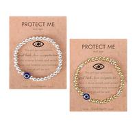 YTLSDHF 2 Pcs Evil Eye Bracelet, Protection Bracelet with Gold Charms, Elegant Evil Eye Jewellery for Women, Gold Beaded for Daily Wear and Special Occasions