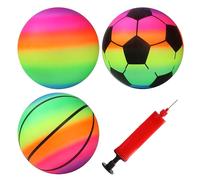 YTLSDHF 3 Pcs Rainbow Balls 1 Set, Inflatable ball Football Basketball Kids Ball With Ball Pump, Suitable For Beach Party, Summer Birthday Party, Outdoor Playground Fun For Kids And Adults