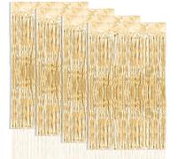 YTLSDHF 4 Pcs 1 x 2m Tinsel Curtains, 3.2 x 6.5ft Light Gold Foil Curtain, Champagne Gold Tinsel Curtain, Door Curtains, Streamers Backdrop Shimmering for Birthday Engagement Prom Party Decor 2026