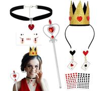 YTLSDHF 7-Piece Set for Halloween and Cosplay, Queen of Hearts Costume Women, Elegant Queen Costume Accessories for Parties and Events, Theatrical Performances