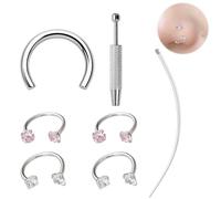 YTLSDHF 7-Piece Set with 4 Pink White Nose Rings, 1 Grabber, 1 Guide Needle, 1 C-Ring 8mm, Septum Piercing Jewellery, Double Nose Ring, Horse Shoe Nose Ring for Women Mens 8mm