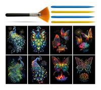 YTLSDHF 8 Pcs 25.8 * 21 CM Scratch Art for Adults, Glow in The Dark Scratch Art Cards, Scratchart Tools Includes Scratch Pens and Brush, Rainbow Scratch Cards for Christmas Birthday