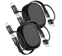 YTLUSN 5 in 1 Retractable Charging Cable(4FT 2Pack), PD 60W USB A/C to Lightning/USB C Fast Charging Cable Multiple Charger Cord for iPhone 16/15/14/13/12/11 Pro Max/SE/iPad/CarPlay
