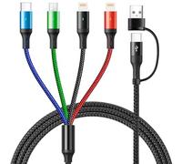 YTLUSN 6 in 1 Long Multi Charger Cable [3.5A,1.8M],4 in 2 Multi Charging Cable Dual Nylon Braided USB A/C to Type C/Lightning/Micro USB/Universal Charger for iPhone 16 15 14 Pro Max,Galaxy and More