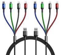 YTLUSN Multi Charging Cable [2Pack 1.5M] 4 in 1 Universal Multi USB Cable Dual Nylon Braided with IP/Micro USB/Type C Ports Compatible with Phone 16 15 14/Tablets/Galaxy/Huawei/LG/Carplay (1.5m)