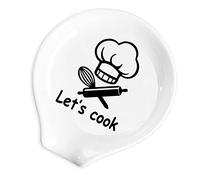 YTNONT Ceramic Patterned Fork Spoon Rest with Message Let's Cook, Functional Kitchenware Spoon Rest Suitable for Kitchen Countertop or Stove Top Kitchen Accessory and Gift for Cooking Enthusiasts