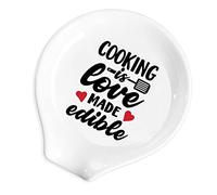 YTNONT Ceramic Spoon Rest for Kitchen Stove Top Counter, Funny Cooking is Love Made Edible White Spoon Holders for Chef, Mom, Grandma, Modern Farmhouse Kitchen Cute Decor Gift