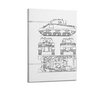 YTNSA WWII Tank Blueprint Poster British Sherman Firefly Medium Tank Poster Decorative Painting Canvas Wall Posters And Art Picture Print Modern Family Bedroom Decor Posters 24x36inch(60x90cm)