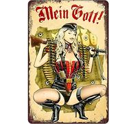 YTOMEAT Funny Metal Sign Sheet Signs Tin Sign,German Wwii Mg 34 Gunner Girl Outdoor Home Wall Decoration, Size8 X 12