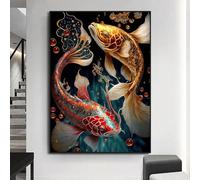 ytonghao Japanese Golden Two Koi Fish Painting Lucky Carp Poster Home Decor Print Lotus Pond Picture Modern Room Interior Wall 19.6”x 27.5”(50x70cm) No frame