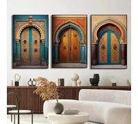 ytonghao Morocco Door Arabic Decorative Canvas Paintings Architecture Posters Islamic Wall Art Pictures Prints Room Home Decor 15.7”x 19.6”(40x50cm) x3 No frame