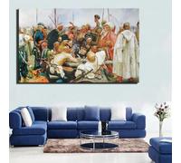 ytonghao Nordic Style Russian Famous Painting By Repin Zaporoge's Cossack replied to a letter from the sultan Canvas Paintings 60x90cm Frameless