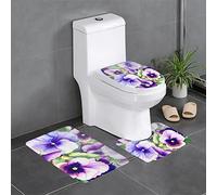 YTORA Pansy Perfection 3 Pieces Bath Mats Set,Non Slip Absorbent Fast Drying Mats,Bath Rug Set for Tub, Shower and Bathroom