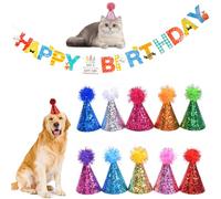 YTPAFK 11pcs Pack Mini Party Hats for Toy Animals, Glitter Reusable Mini Party Hats with Adjustable Headband Suitable for Children Birthday Supplies Decorations and Pet Dog Cat Birthday Hat