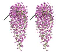 YTPAFK 2 Pcs Outdoor Artificial Flowers, Hanging Plant, Artificial Plants Indoor for Indoor & Outdoor Decor, Realistic Trailing Artificial Plants for Living Room, Garden, Balcony, Farmhouse (Purple)