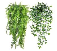 YTPAFK 2Pcs Artificial Plants Indoor, Hanging Fake Plants, Hanging Plant, Greenery Faux Plants for Indoors, for Home Decor Indoor Outdoor Wall Room Patio Office Table Shelf